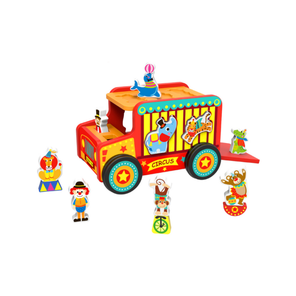 Learn about animals with this Circus Safari Jeep Shape Sorter!