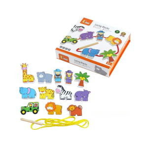 Learn to thread with this Wooden Lacing Blocks Zoo set!